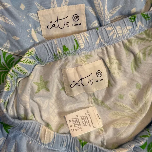 The Cat's Pajamas PJ Set Womens XS Blue Tropicana Palm Pima Cotton Lounge - Image 2