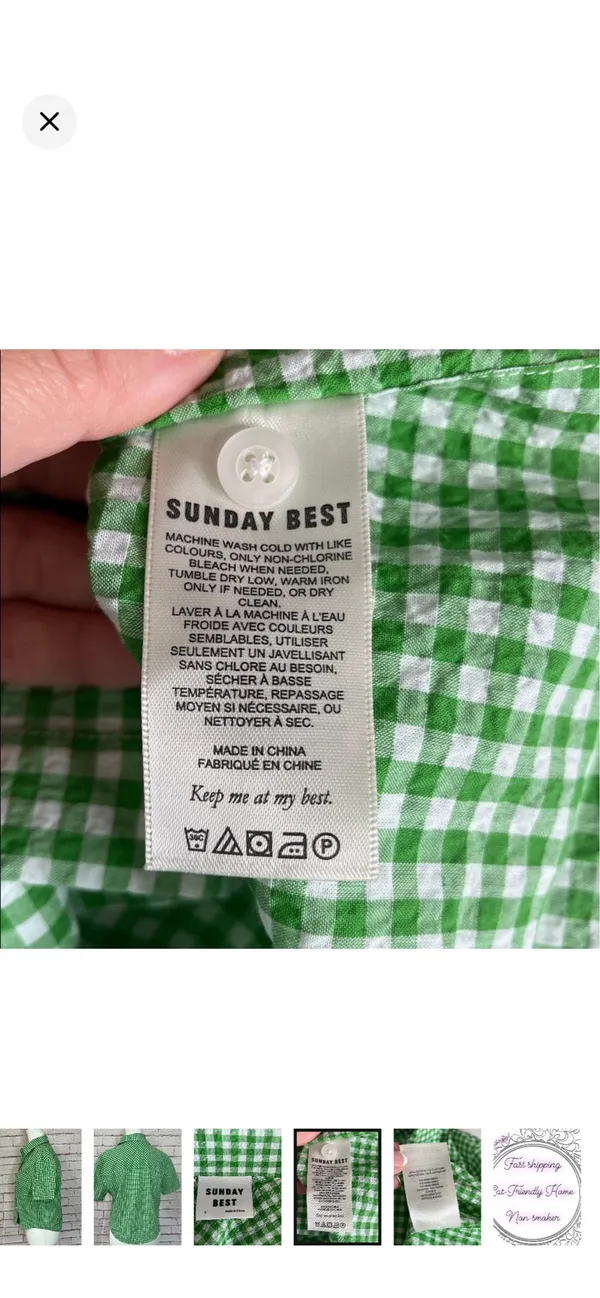 Sunday Best Aritzia Green Gingham Seersucker Button Up Top Size Small. Like New. Vibrant green/white. No stretch. Short sleeve. 20” bust 21” long - Image 8