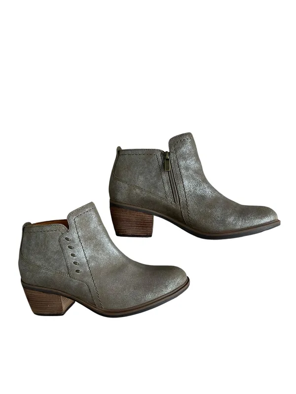 Clarks Neva Lo Taupe Metallic Ankle Leather Booties Women’s Size 8 - Image 5