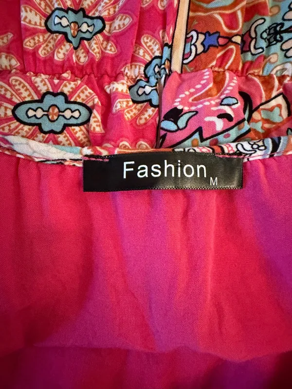Boho Pink Paisley Tiered Mini Dress // Vibrant Summer Solstice Vibe M - Image 8