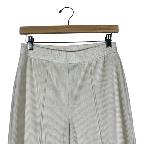 Aerie Ribbed Knit Solid Flare Leg Pants Cream Retro High Rise Seam Detail Size S - Image 3