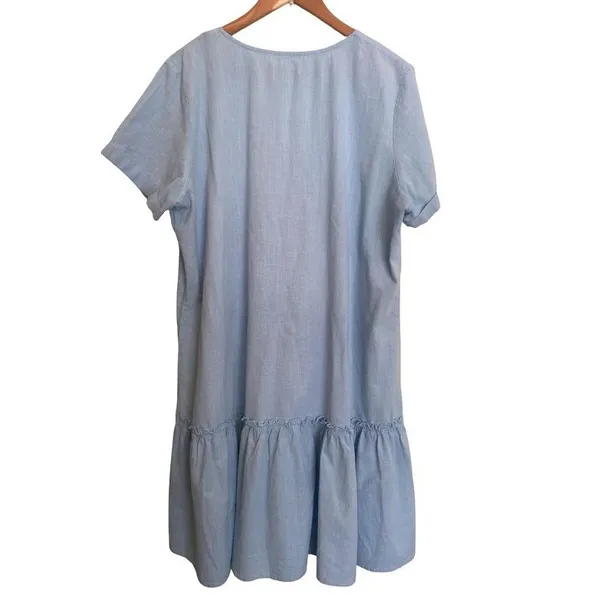 Light Blue Cotton Button Down Ruffled Hem Dress XXL - Image 3