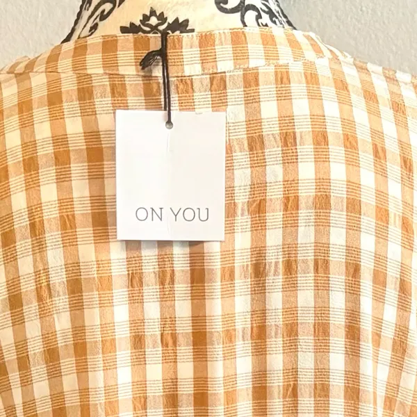 ON YOU White and Camel Gingham Maxi Dress - Image 6