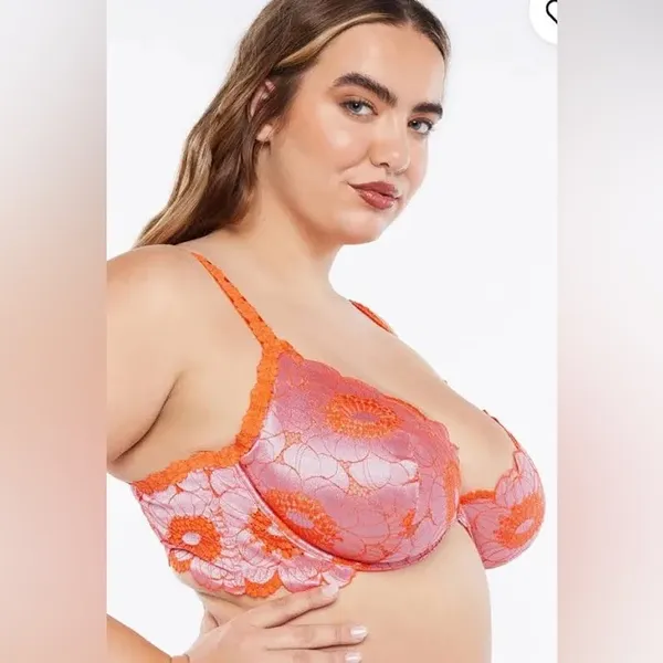 Savage X Fenty By Rhianna Orange Pink Lacy Underwire Bra Size 44D Feminine Sexy - Image 2