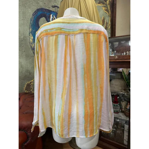 Title: Zac & Rachel XL Pastel Watercolor Stripe Button Down Shirt Roll Tab Sleev - Image 7