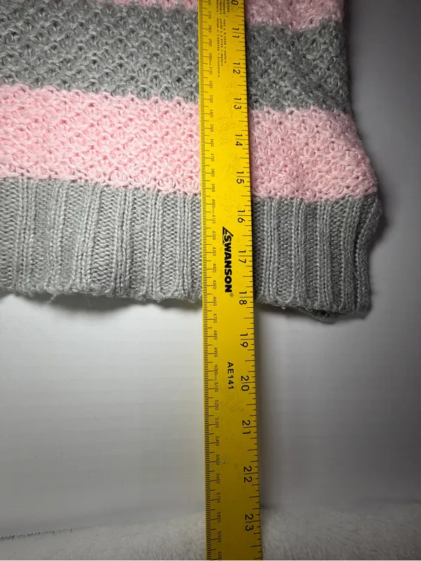 Aeropostale Pink and Gray Striped Cropped Crewneck Sweater - Image 5