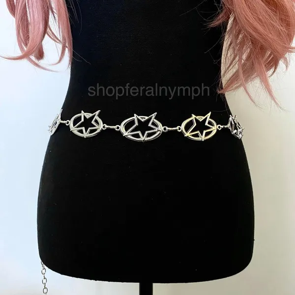 Silver Y2K Oval Star Cutout Chain Belt, Fits 27.5-47.5 Inches, X7GA1285 - Image 2