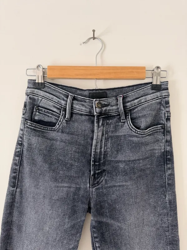 Mother High Waisted Rascal Snippet Ankle Jeans Washed Black - Image 4