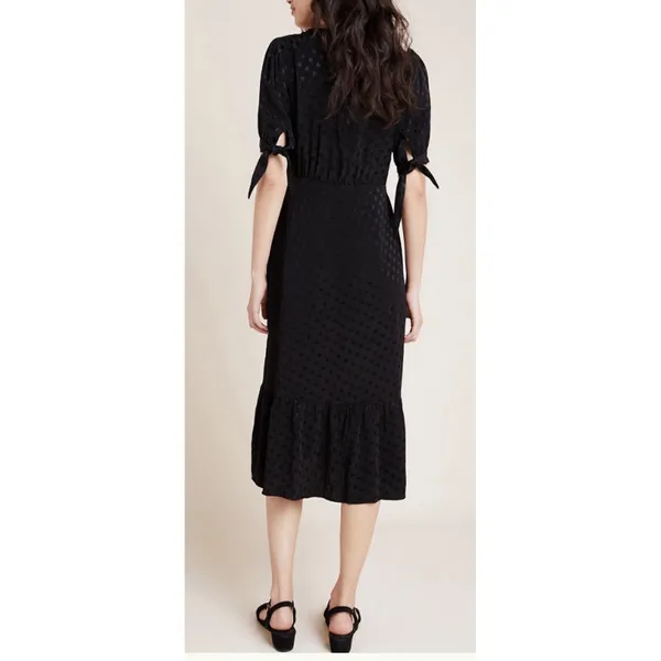 Anthropologie Maeve‎ Eudora Midi Dress in Black Swiss Dot Print Size 12 Sheer - Image 4