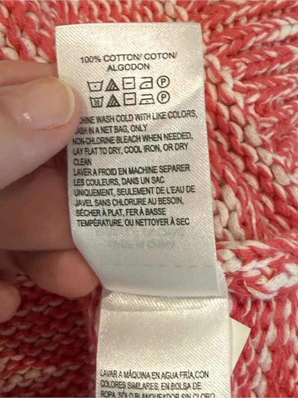 Lucky Brand Red & Cream Marled 100% Cotton Knit Sweater Small - Image 9