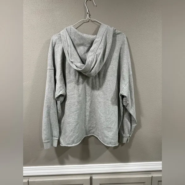 Aerie Oversized Gray Lace Up Raw Hem Sweatshirt Hoodie Size XS - Image 5