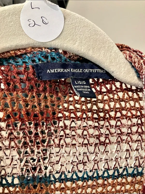 American Eagle Outfitters Striped Open Knit Cardigan waterfall in Brown & Blue 1 - Image 5