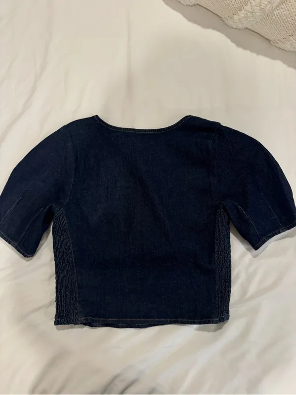 Denim Puff Shoulder Corset Top - Image 3
