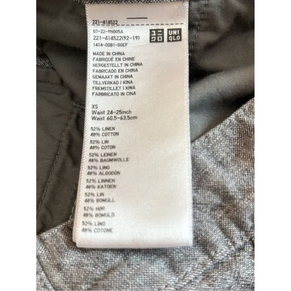 Uniqlo Linen Cotton Blend Tapered Trouser Pants Gray Womens Size XS - Image 4