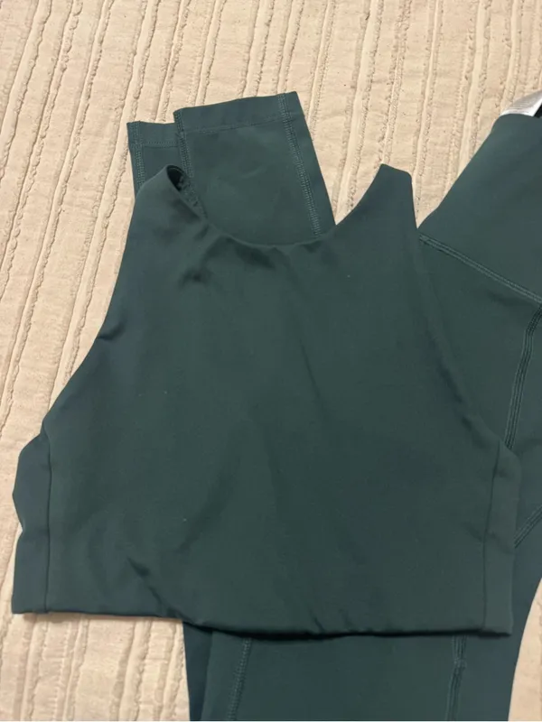 girlfriend collective Deep Teal Leggings and Crop Tank Sports Bra Set - Image 2