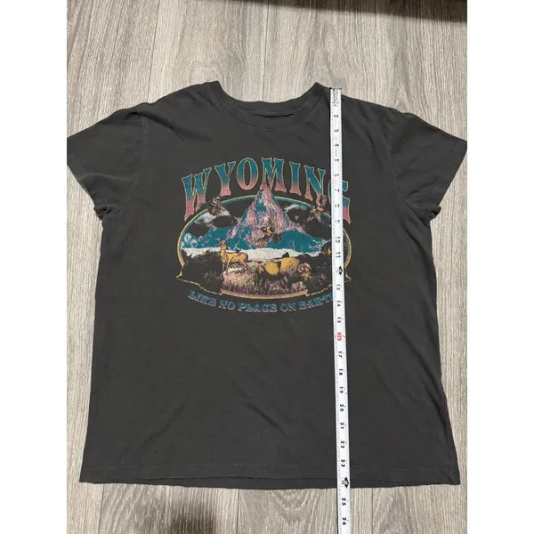 Mighty‎ Fine Wyoming Graphic T-Shirt Womens Medium Gray Souvenir Bison Mountain - Image 4