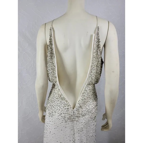 Anthropologie Womens Dress Sz S White Silver Rian Beaded Embellished Halter Maxi - Image 10