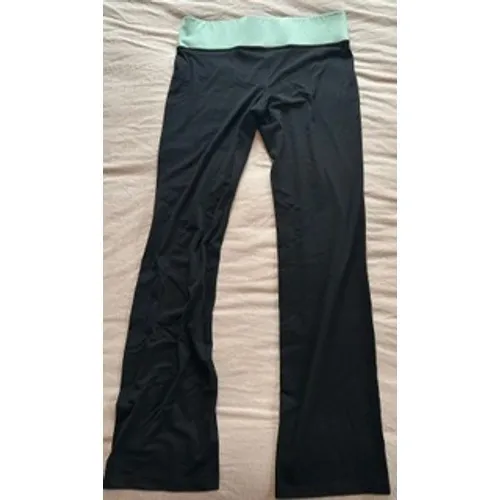 Victorias Secret PINK Yoga Pants Black Mint Green Foldover Flare Leg Leggings - Image 8