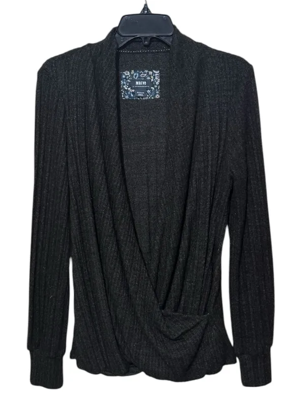 Maeve ANTHROPOLOGIE Rafela Hacci Surplice Faux Wrap Sweater M 20.5” Charcoal EUC - Image 2