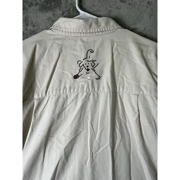 Vintage Y2K Whimsical Embroidered Dog Button Front Chore Jacket Ivory XL Puppies - Image 4