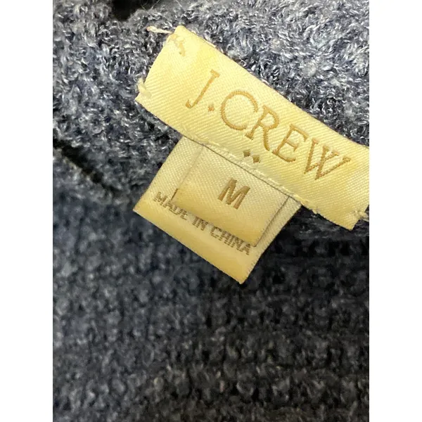 J.Crew Women's Navy Blue Linen Long Sleeve Knit Round Neck Sweater Top Size M - Image 5