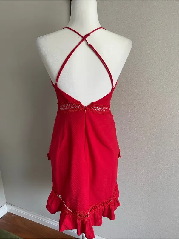 Hello Molly Red Spaghetti-Strap Lace-Trim Mini Dress - Image 5