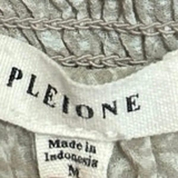 Pleione Women's Beige Printed Ruffle Smocked Tie Sleeveless Blouse Top Size M - Image 3