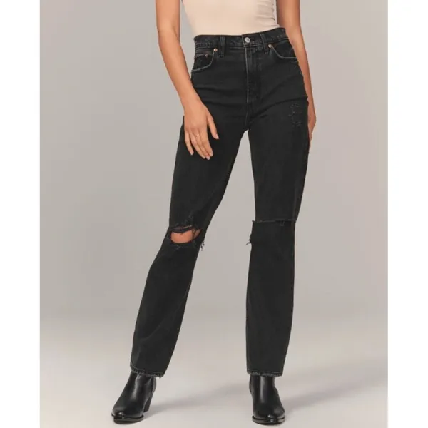 Abercrombie & Fitch The Mom High‎ rise Jean Black Grunge Streetwear Size 26 2R - Image 2
