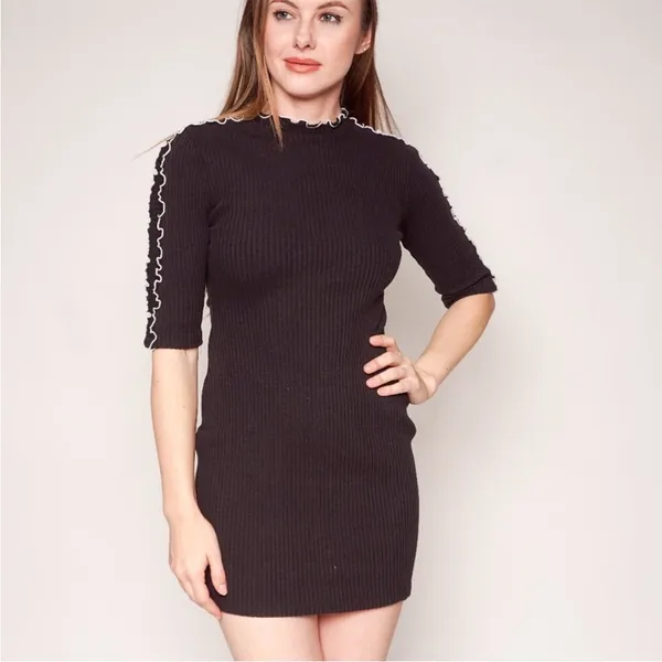 Amanda Uprichard Dress Averill Ribbed Mini in Black & White Ruffle‎ Trim size P - Image 4