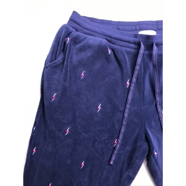 PJ Salvage Pajama Set Women Large Blue Lightning‎ Bolt Fleece Loungewear - Image 9