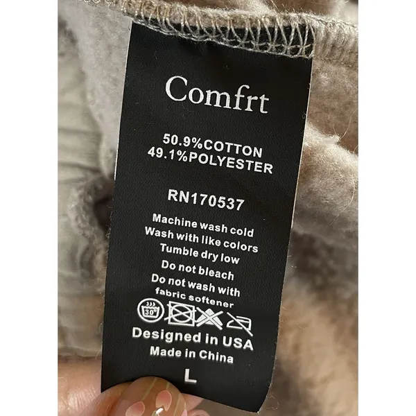 Comfort Joggers Sweatpants Beige Relaxed Fit Lounge Pants Large - Image 6
