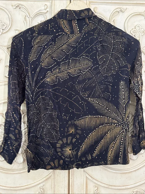 FARM Rio palm-print Crystal Embedded button-up Long Sleeve shirt Size Small - Image 10