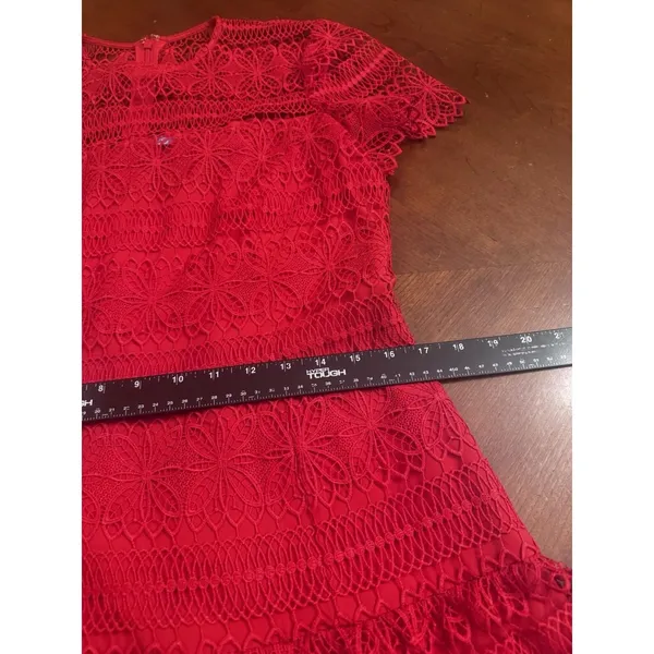 ANTONIO MELANI Red Ochre Lace Overlay Midi Dress, Mermaid-styleHem, Lined, Sz 10 - Image 12