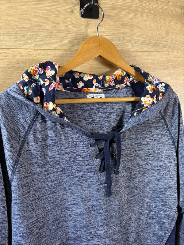 Vera Bradley Blue Spacedye Lace-Up Hooded Pullover Top - Image 3