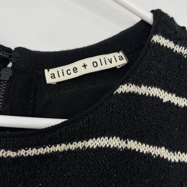 Alice + Olivia Small Black, White Monah Pinstripe Stretch Knit Sleeveless Dress - Image 8