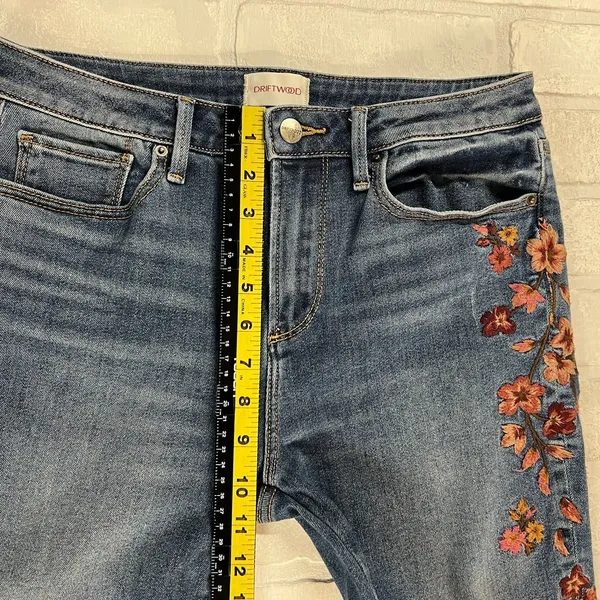 Driftwood Jackie Floral Embroidered High Rise Skinny Jeans‎ Womens 28 Blue Ankle - Image 3