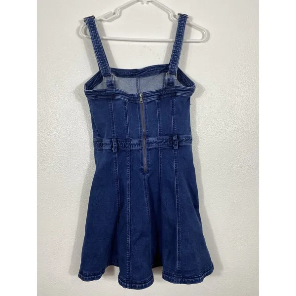 Free People Dark Indigo Denim Mini Dress Size L It has pockets on the sides. - Image 9