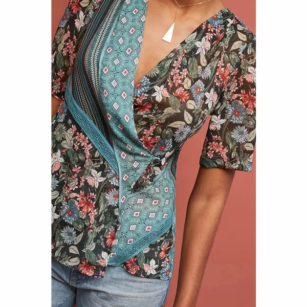 Anthropologie Tiny lovely patchwork wrap top - Image 2