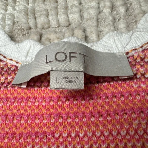 LOFT Knit Pink and Orange Color Block Wave Tank - Image 6