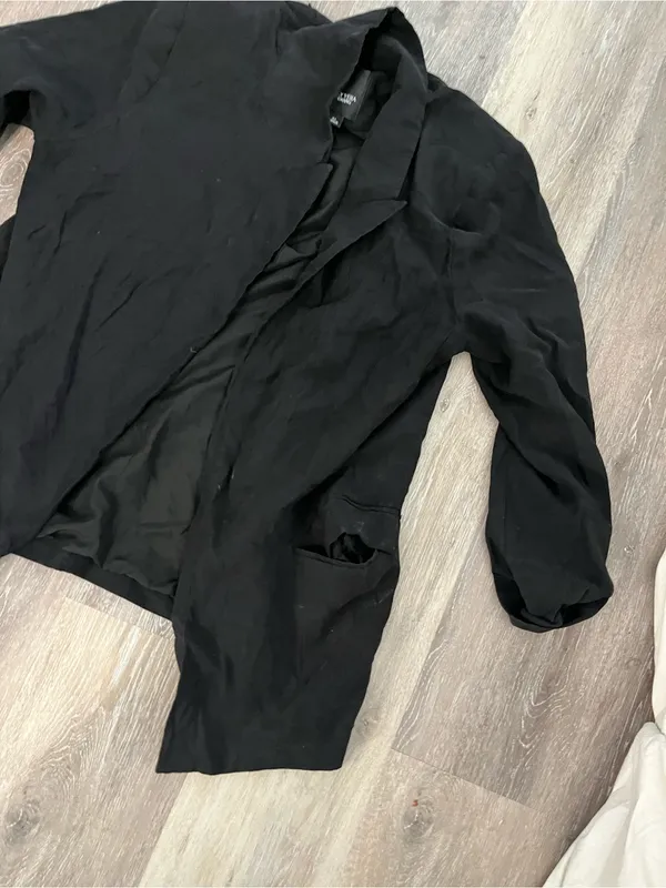 Simply Vera Wang Womens XL Black Draped Open Front Boyfriend Blazer 3/4 Sleeve - Image 6