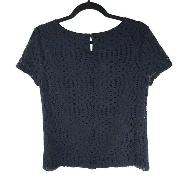 J Crew Womens Lace Tee Top Keyhole Back Scoop Neck Black 4 - Image 2