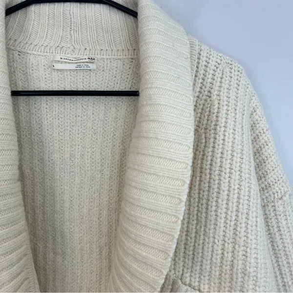 Anthropologie Deep V Wool Blend Oversized Ivory Cardigan Sweater Size Small - Image 9