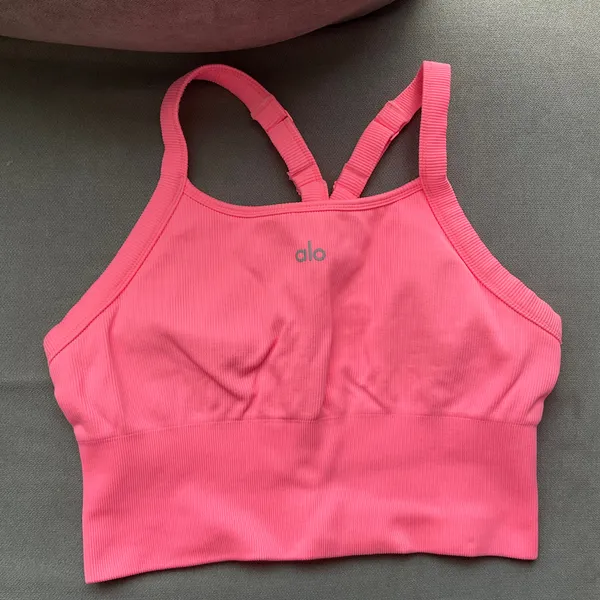 Alo Yoga Seamless Ribbed Favorite Bra Tank Neon Bubblegum M - Image 2