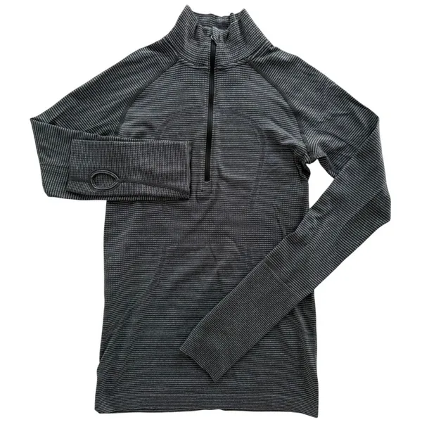 Lululemon Swiftly Mock Neck 1/2 Zip Long Sleeve 6 Black Grey Stripe Run Gym - Image 2