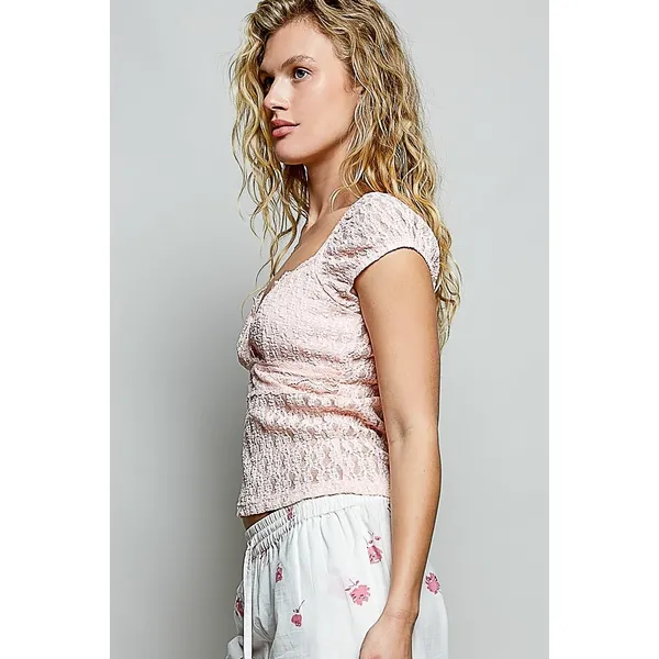POL Sweetheart Neck Lace Short Sleeve Top - Medium - Image 3