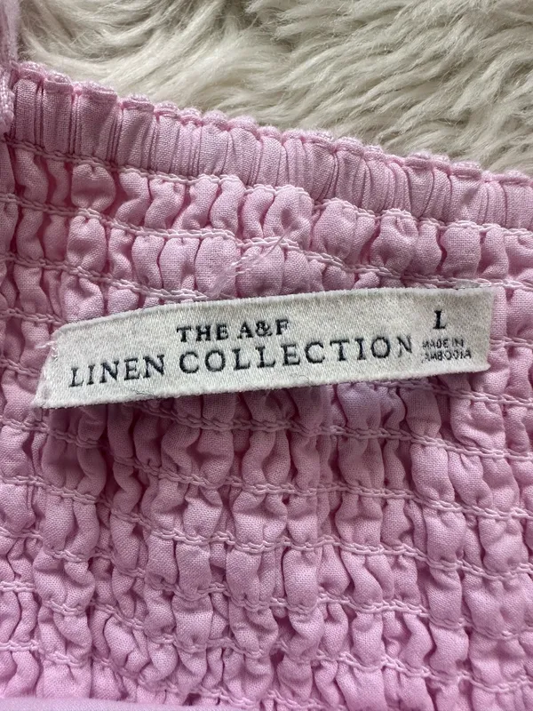 Abercrombie & Fitch Dress 100% Linen Drop Waist Mini Built In Shorts Pink Sz L - Image 8
