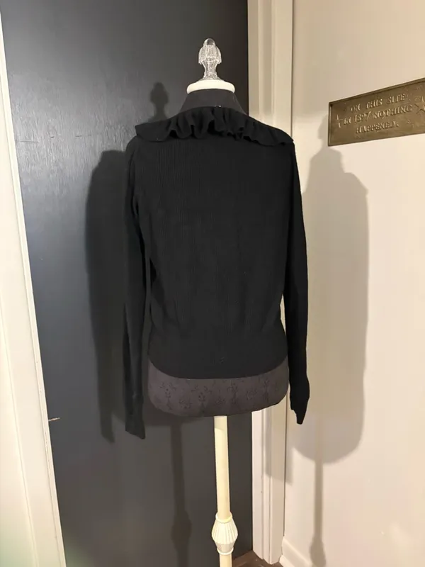 Madewell Black Merino Wool Alpaca Blend Sweater with Ruffle Collar - Image 3