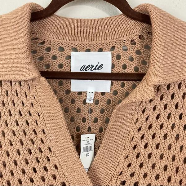 NWT Aerie Pointelle Collared Neck Oversized Long Sleeves Sweater Size‎ Medium - Image 4