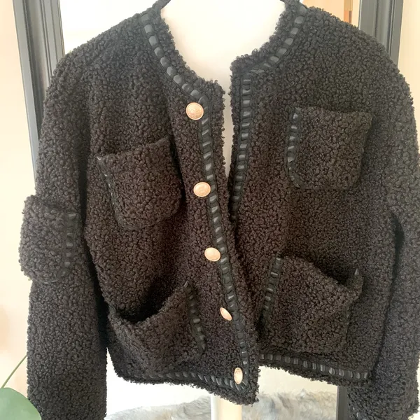 Black Teddy Long Sleeve Jacket Size M - Image 3