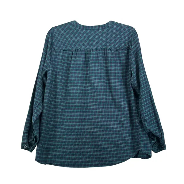 Duluth Trading Co Seawool‎ Plaid Henley Top Green Blue Long Sleeve 3237-97 - Image 2